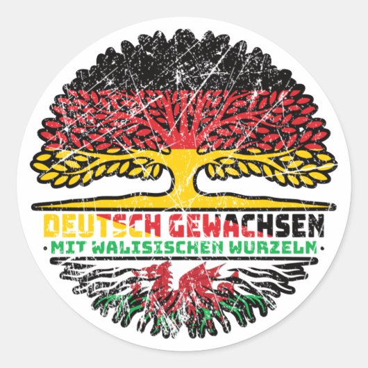 Wales Walisisch Deutsch Deutschland Baum Wurzel Ronde Sticker (Voorkant)