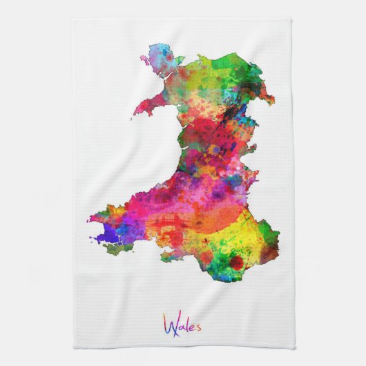 Wales Waterverf Map Theedoek (Verticaal)
