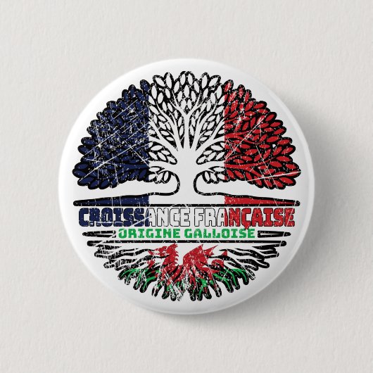 Wales Welsh French Tree Roots Flag Ronde Button 5,7 Cm (Voorkant)