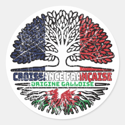 Wales Welsh French Tree Roots Flag Ronde Sticker (Voorkant)