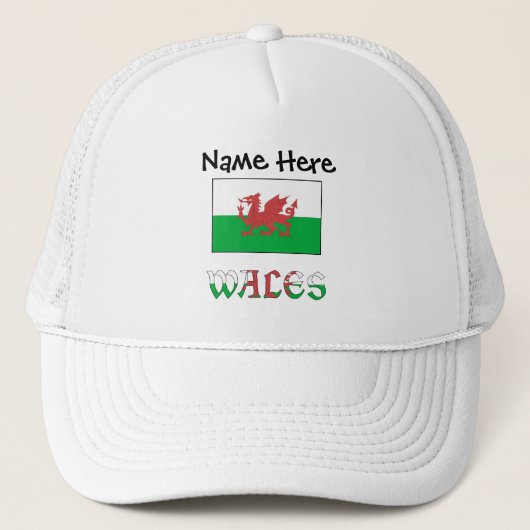 Wales Welsh Vlag Zwart Personalisatie Trucker Pet (Voorkant)