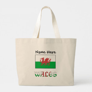 Wales Welshe Vlag Gepersonaliseerde Naam Grote Tote Bag