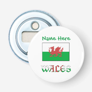Wales Welshe Vlag Groen Gepersonaliseerde Naam Button Flesopener