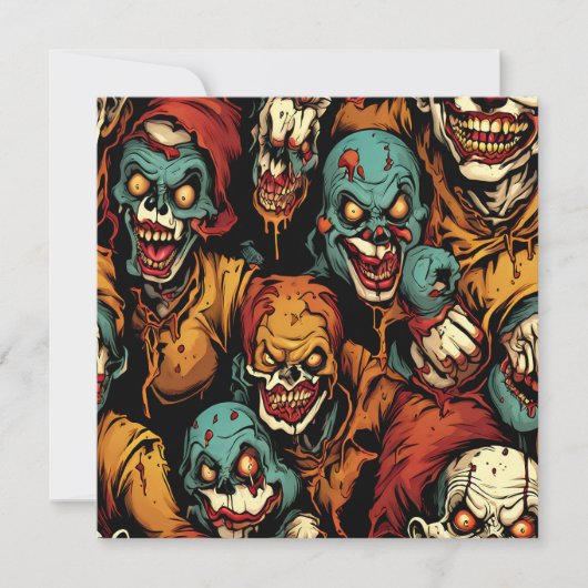 Walgelijke enge clown zombies feestdagenkaart (Voorkant)