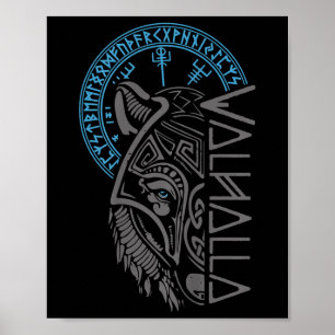 Walhalla Wolf Mask Odin Runes Norse Comp Viking Poster