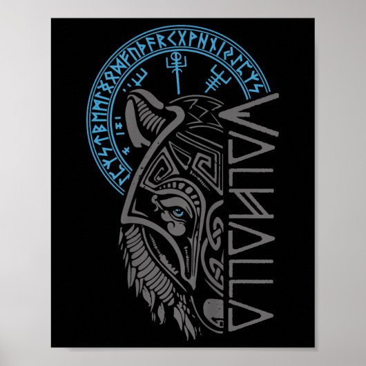 Walhalla Wolf Mask Odin Runes Norse Comp Viking Poster (Voorkant)