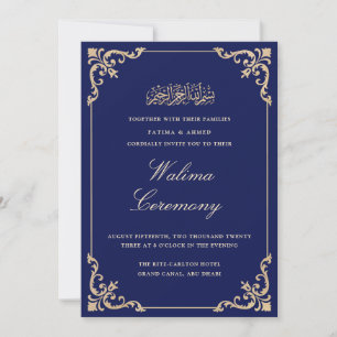 Walima Blauwe Islamitische Moslim Bruiloft Kaart