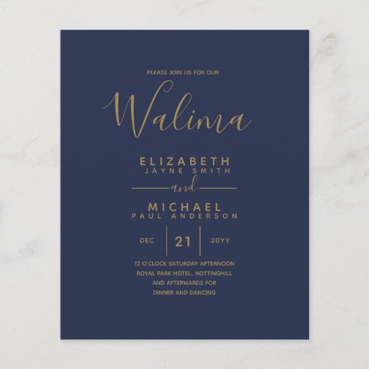 WALIMA Budget Navy Blue Gold Bilingual Wedding (Voorkant)