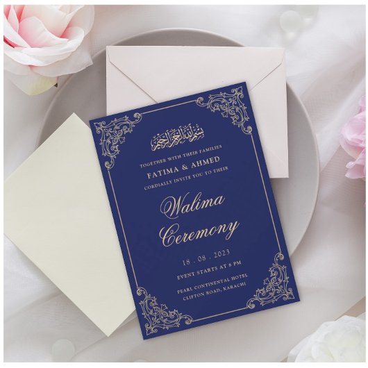 Walima Ceremonie Blauw Islamitisch Moslim Bruiloft Kaart