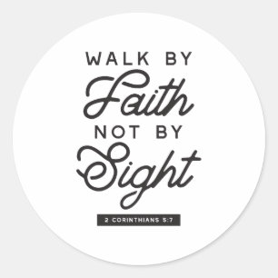 "Walk by Faith" Bijbelverse typografie Ronde Sticker