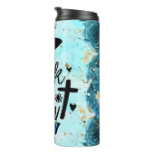 Walk By Faith Blauwgroen Bloemen Thermosbeker (Geroteerd rechts)