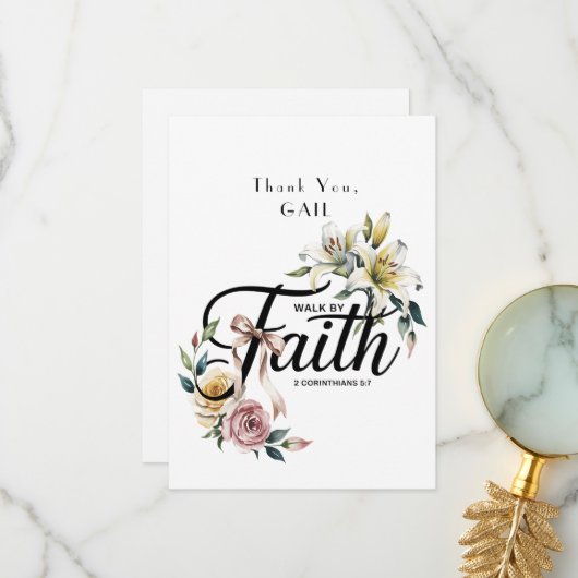 Walk by Faith Floral Scripture Design Bedankkaart (Voorkant / Achterkant in situ)