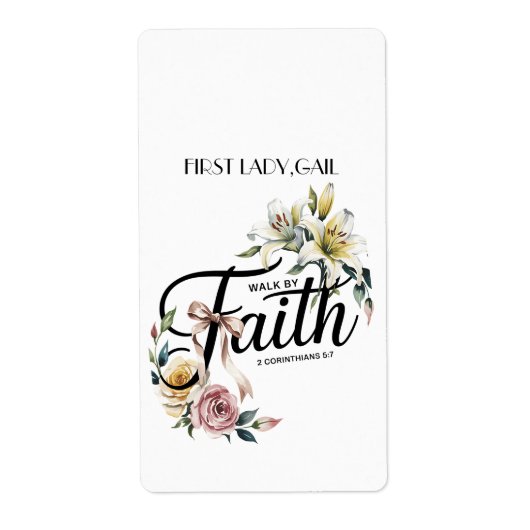 Walk by Faith Floral Scripture Design Etiket (Voorkant)
