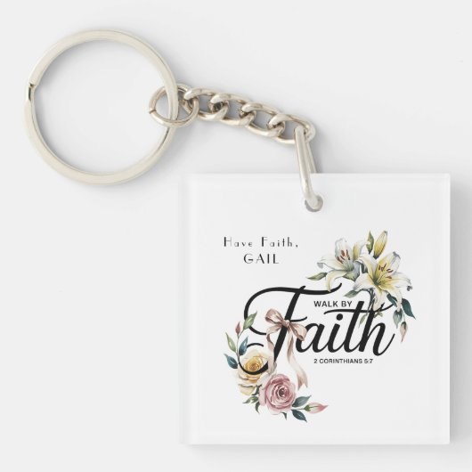 Walk by Faith Floral Scripture Design Sleutelhanger (voorkant)