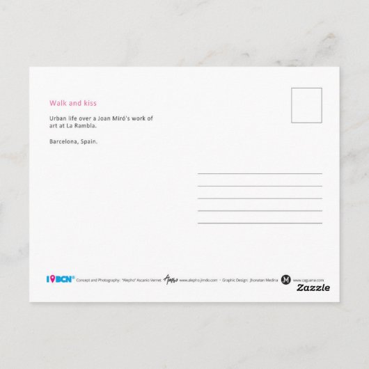 Walk en kus in La Rambla, Barcelona, Spanje Briefkaart (Achterkant)