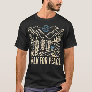 Walk For Peace Aloka Monks Hond Duif Globe Lijn T-shirt