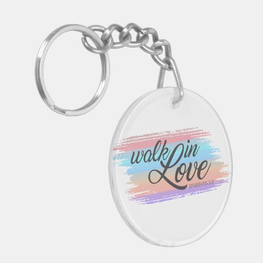 Walk in Love Bible Quote Valentijn | Button Sleute Sleutelhanger (Voorkant Links)