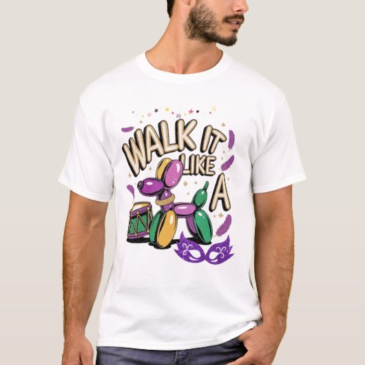 Walk It Like a Dog Mardi Gras T-shirt voor heren (Voorkant)