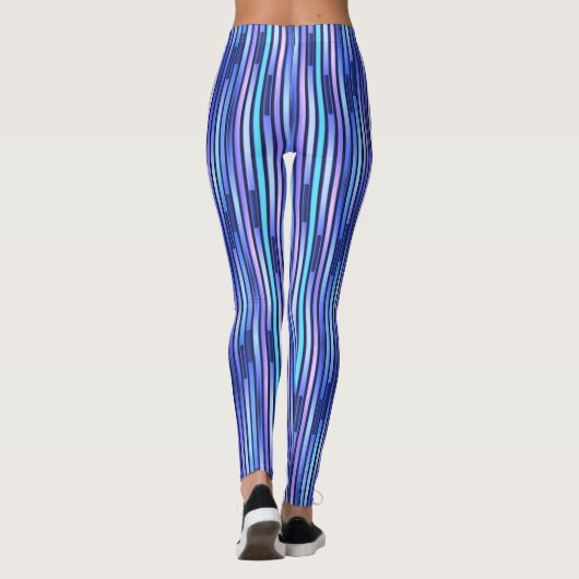 Walk The Line - Verticale strepen - Blauw en Lila Leggings (Achterkant)