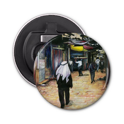 Walk Thuis door de Oude Jeruzalem Button Flesopener (Voorkant)