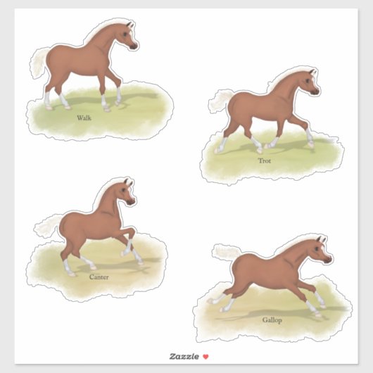 Walk Trot Canter Gallop Sorrel Foal Horse Gaits Sticker (Vel)