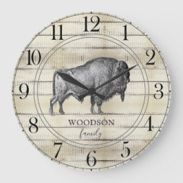 Walkende Bison Buffalo Rustic Wood Familienaam Grote Klok