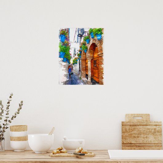 Walking Cordoba's Alley - Spanje Poster (Keuken)