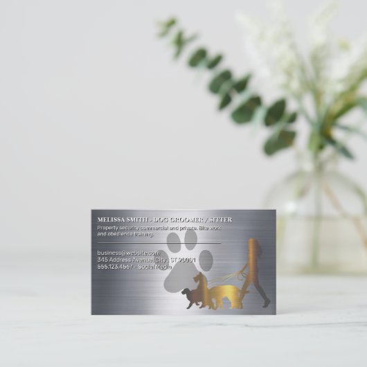 Walking Dogs | Paw | Metalen achtergrond Visitekaartje (Staand voorkant)