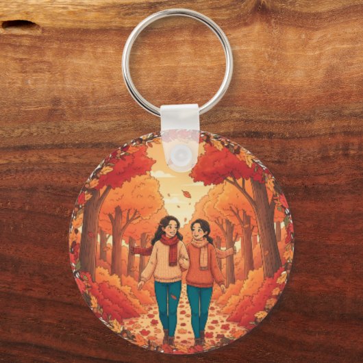 Walking Friends Icon | Cute Thanksgiving Keychain (Voorkant)