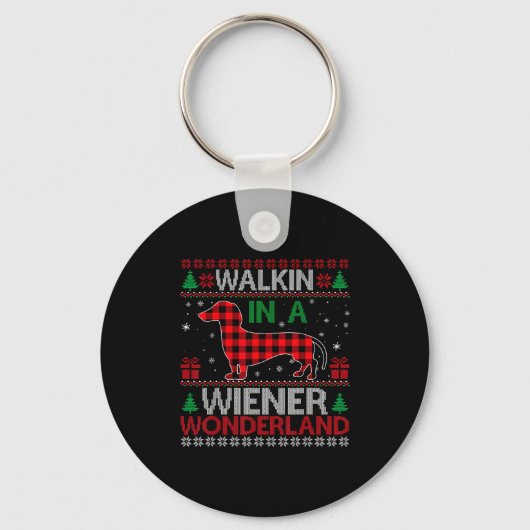 Walking In A Wiener Wonderland Funny Dachshund Chr Sleutelhanger (Voorkant)