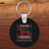Walking In A Wiener Wonderland Funny Dachshund Chr Sleutelhanger (Voorkant)