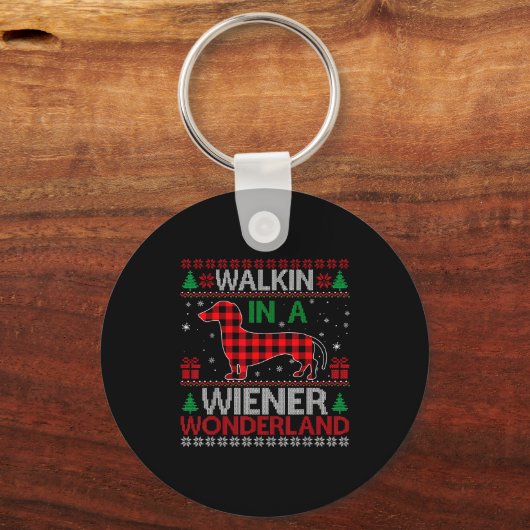 Walking In A Wiener Wonderland Funny Dachshund Chr Sleutelhanger (Voorkant)