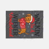 Walking In Weiner Wonderland Mini Dachshund Christ Fleece Deken (Voorkant (Horizontaal))