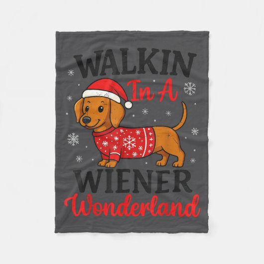 Walking In Weiner Wonderland Mini Dachshund Christ Fleece Deken (Voorkant)