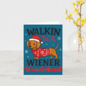 Walking In Weiner Wonderland Mini Dachshund Christ Kaart (Gele Bloem)