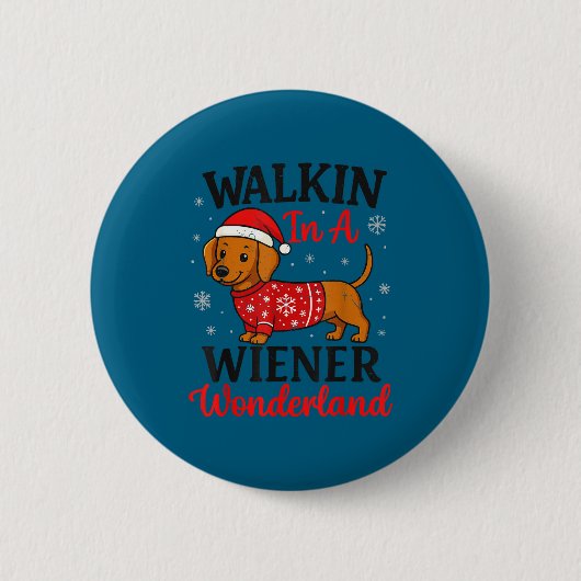 Walking In Weiner Wonderland Mini Dachshund Christ Ronde Button 5,7 Cm (Voorkant)