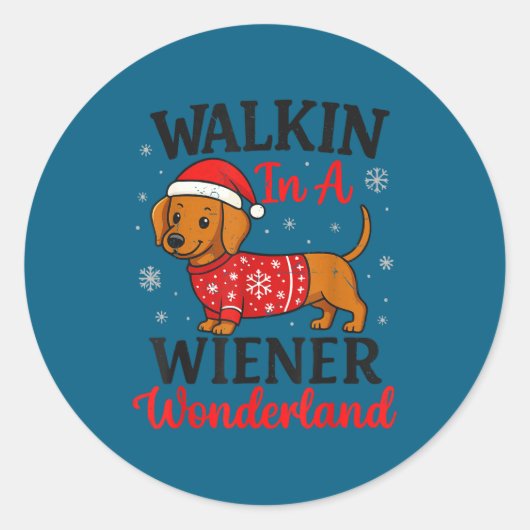 Walking In Weiner Wonderland Mini Dachshund Christ Ronde Sticker (Voorkant)