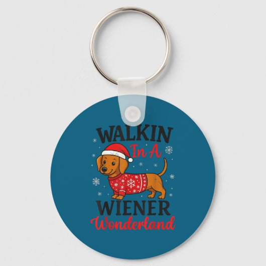 Walking In Weiner Wonderland Mini Dachshund Christ Sleutelhanger (Voorkant)