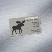 Walking Moose Silhouet op Faux Wood Grain Style Magnetisch Visitekaartje (Voorbeeld)