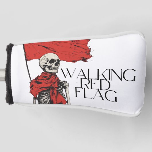 Walking Red Flag Skeleton | Edgy Minimalist-Humor Golfheadcover (Voorkant)