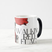 Walking Red Flag Skeleton | Edgy Minimalist-Humor Magische Mok (Voorkant rechts)