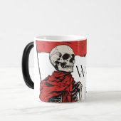 Walking Red Flag Skeleton | Edgy Minimalist-Humor Magische Mok (Voorkant links)