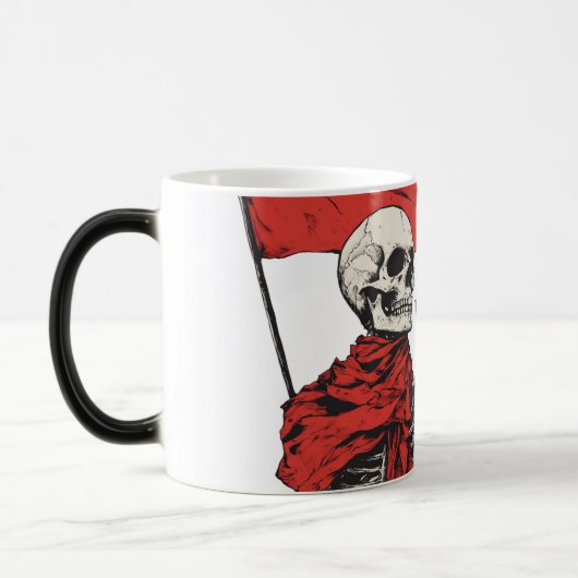 Walking Red Flag Skeleton | Edgy Minimalist-Humor Magische Mok (Links)
