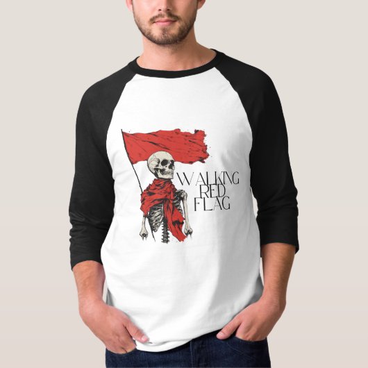 Walking Red Flag Skeleton | Edgy Minimalist-Humor T-shirt (Voorkant)