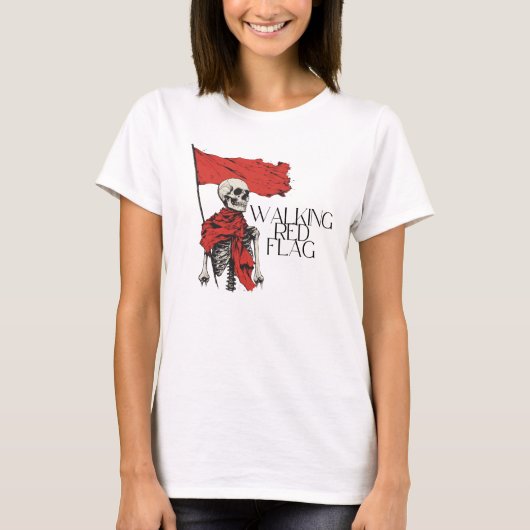 Walking Red Flag Skeleton | Edgy Minimalist-Humor T-shirt (Voorkant)