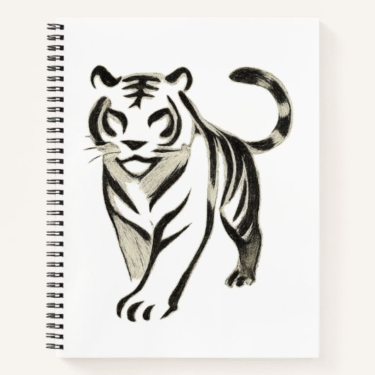 Walking Tiger Drawing - Inkt Notitieboek Design (Voorkant)