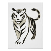 Walking Tiger Drawing - Inkt Poster Design (Voorkant)