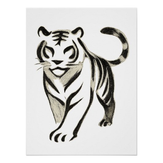 Walking Tiger Drawing - Inkt Poster Design (Voorkant)