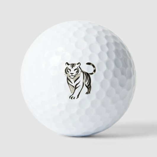 Walking Tiger Tekening - Inkt Golf Ball Design Golfballen (Voorkant)