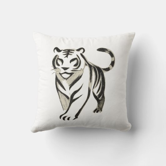Walking Tiger Tekening - Inkt Kussen Design (Achterkant)